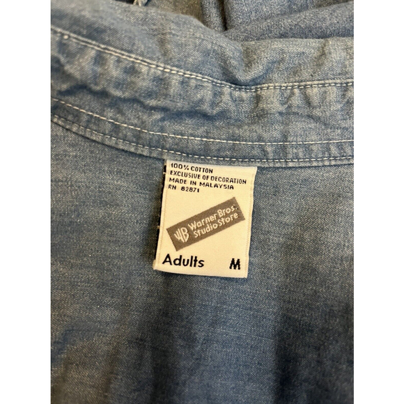 WARNER BROTHERS Tasmanian Devil Another Long #@%&!! Day! Denim Button Up Adult M - Picture 5 of 9